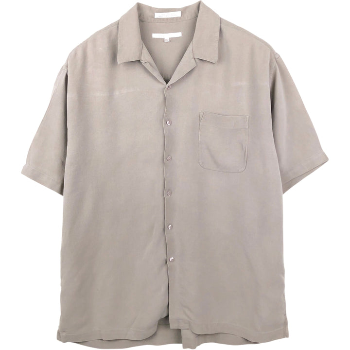 Perry Ellis Short Sleeve Open Collar Silk Shirt Box Shirt Men's XL silk Khaki type beige Vintage Second Hand