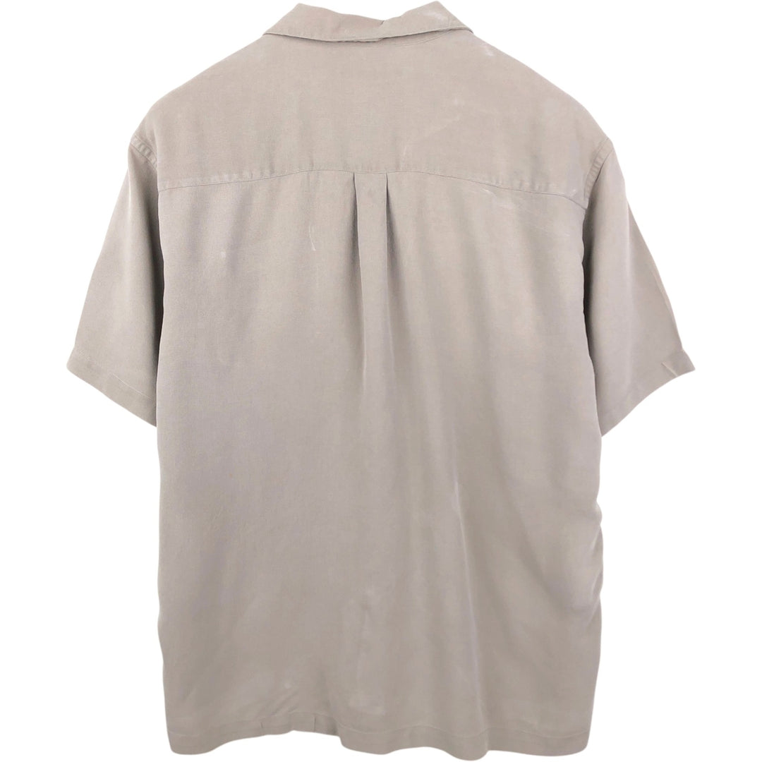 Perry Ellis Short Sleeve Open Collar Silk Shirt Box Shirt Men's XL silk Khaki type beige Vintage Second Hand