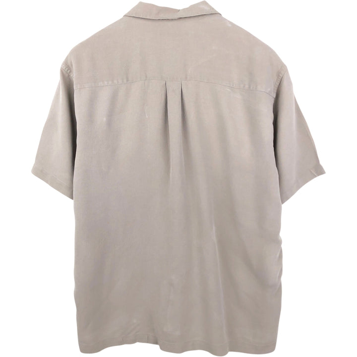Perry Ellis Short Sleeve Open Collar Silk Shirt Box Shirt Men's XL silk Khaki type beige Vintage Second Hand