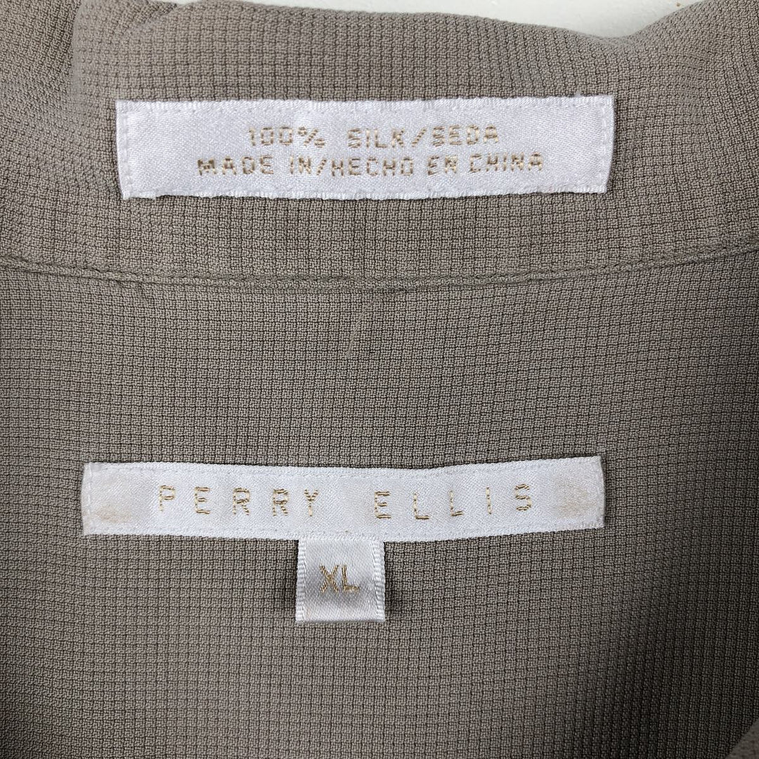 Perry Ellis Short Sleeve Open Collar Silk Shirt Box Shirt Men's XL silk Khaki type beige Vintage Second Hand
