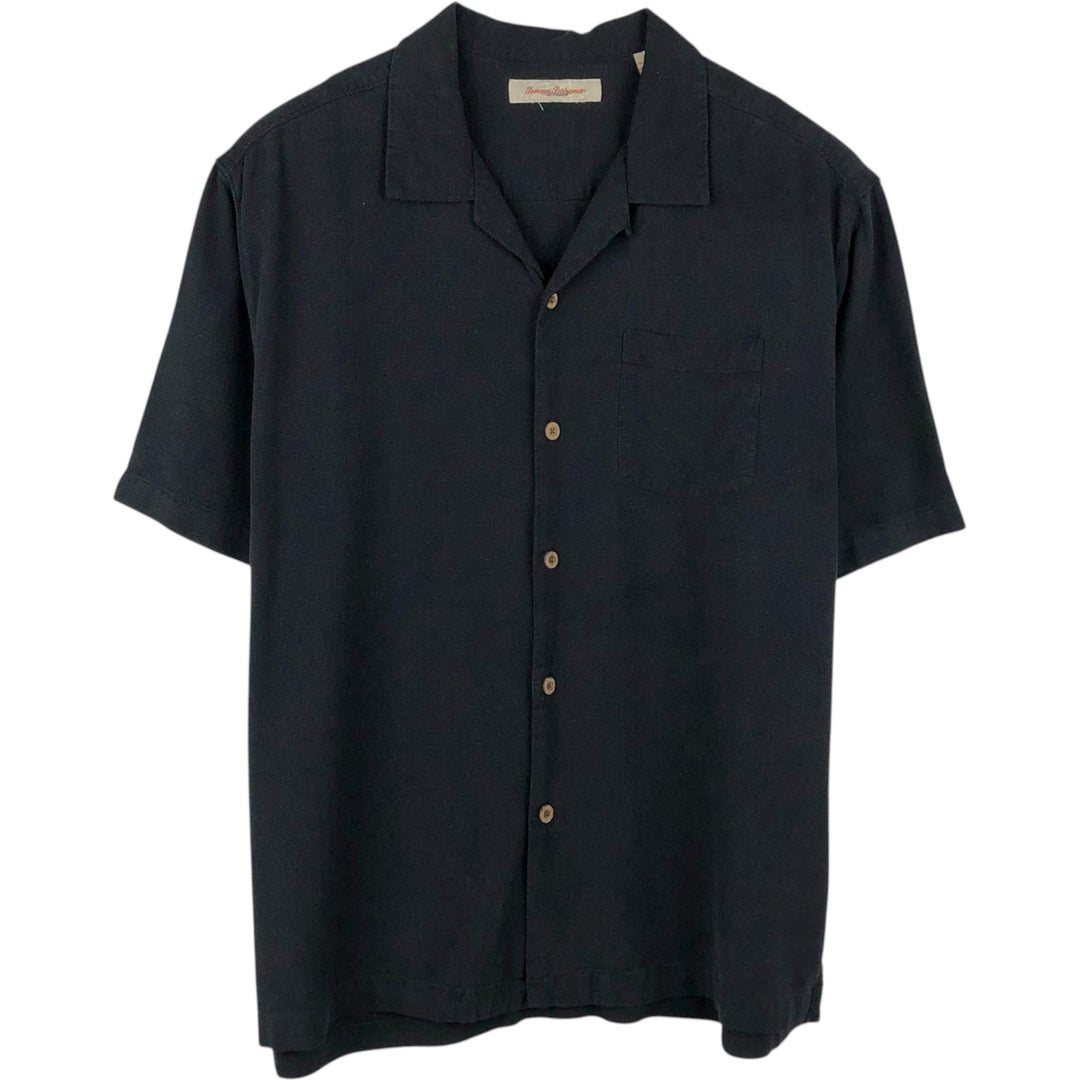 Tommy Bahama short sleeve open collar silk shirt, box shirt, men's XL size silk black type Vintage Second Hand