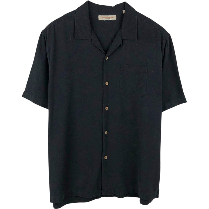 Tommy Bahama short sleeve open collar silk shirt, box shirt, men's XL size silk black type Vintage Second Hand