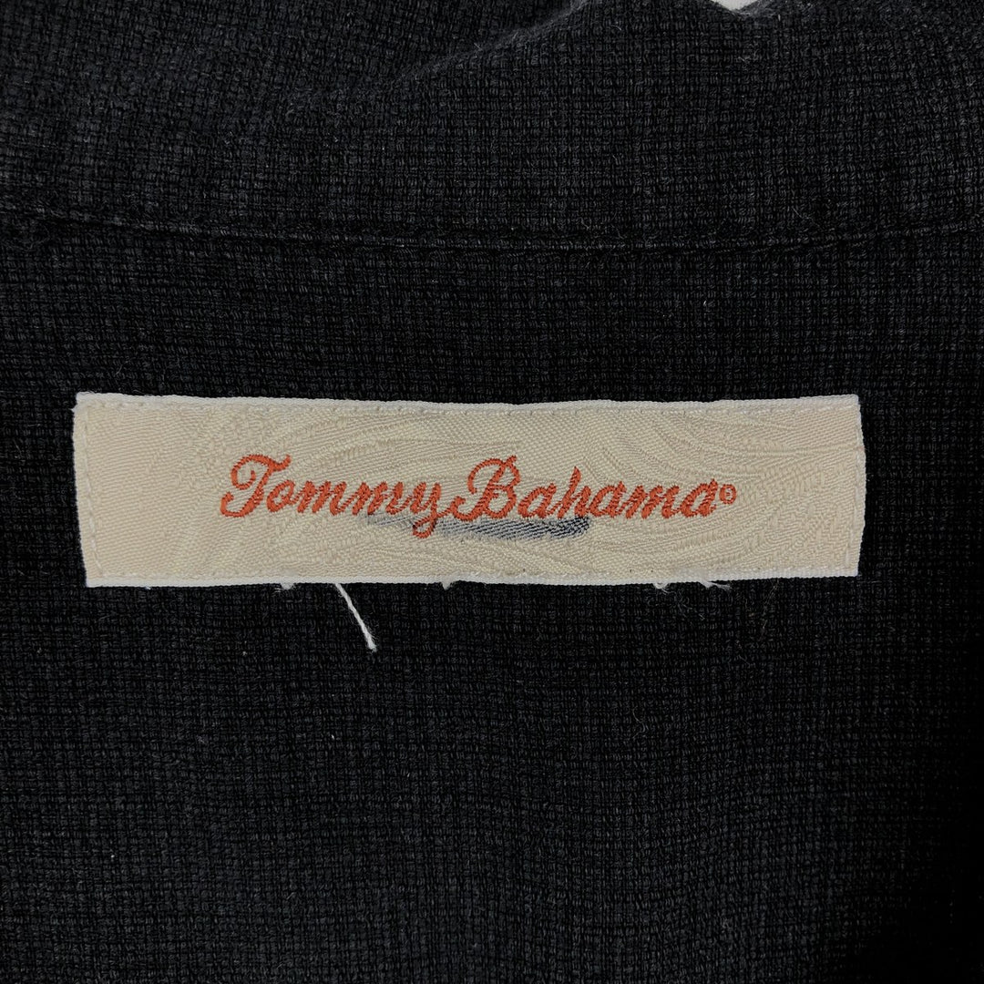 Tommy Bahama short sleeve open collar silk shirt, box shirt, men's XL size silk black type Vintage Second Hand