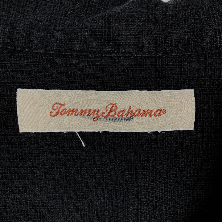Tommy Bahama short sleeve open collar silk shirt, box shirt, men's XL size silk black type Vintage Second Hand