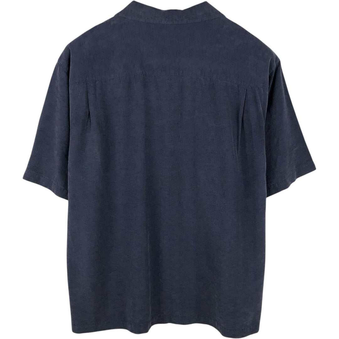 Pusser's Island Reserve Short-Sleeve Open-Collar Silk Shirt, Boxy Fit, Men's Size L (approx.) silk navy blue type Vintage Second Hand