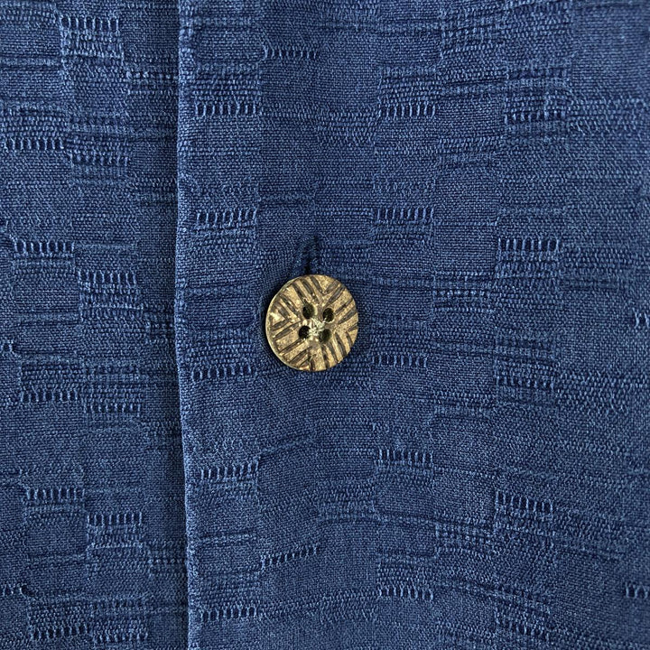Pusser's Island Reserve Short-Sleeve Open-Collar Silk Shirt, Boxy Fit, Men's Size L (approx.) silk navy blue type Vintage Second Hand