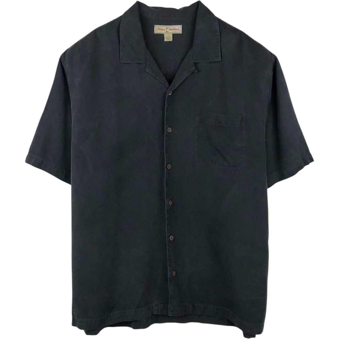 Tommy Bahama short sleeve open collar silk shirt, box shirt, men's XL size silk black type Vintage Second Hand