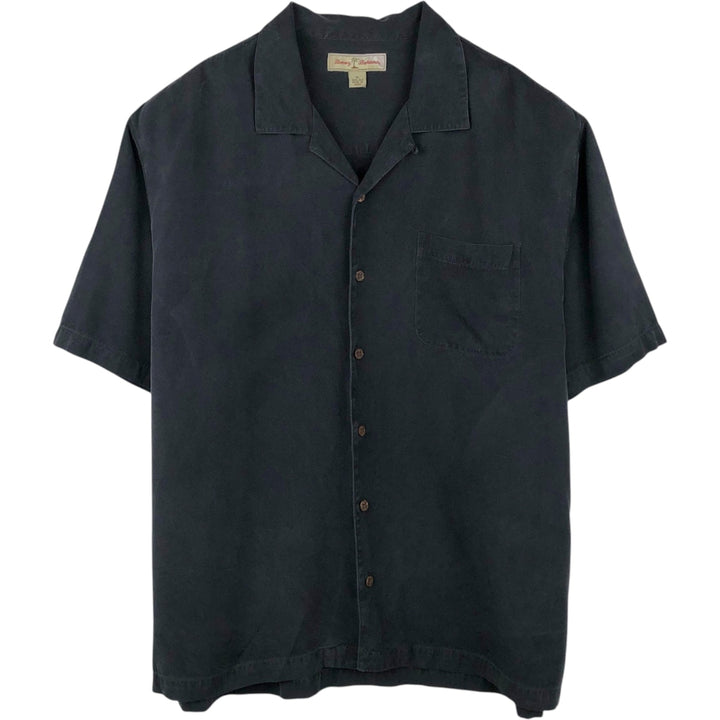 Tommy Bahama short sleeve open collar silk shirt, box shirt, men's XL size silk black type Vintage Second Hand