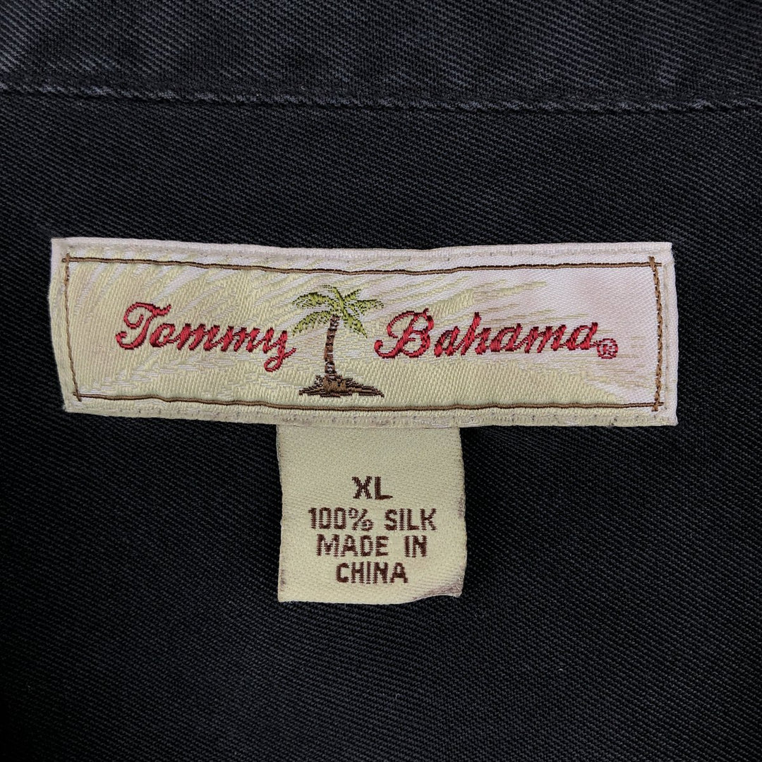 Tommy Bahama short sleeve open collar silk shirt, box shirt, men's XL size silk black type Vintage Second Hand
