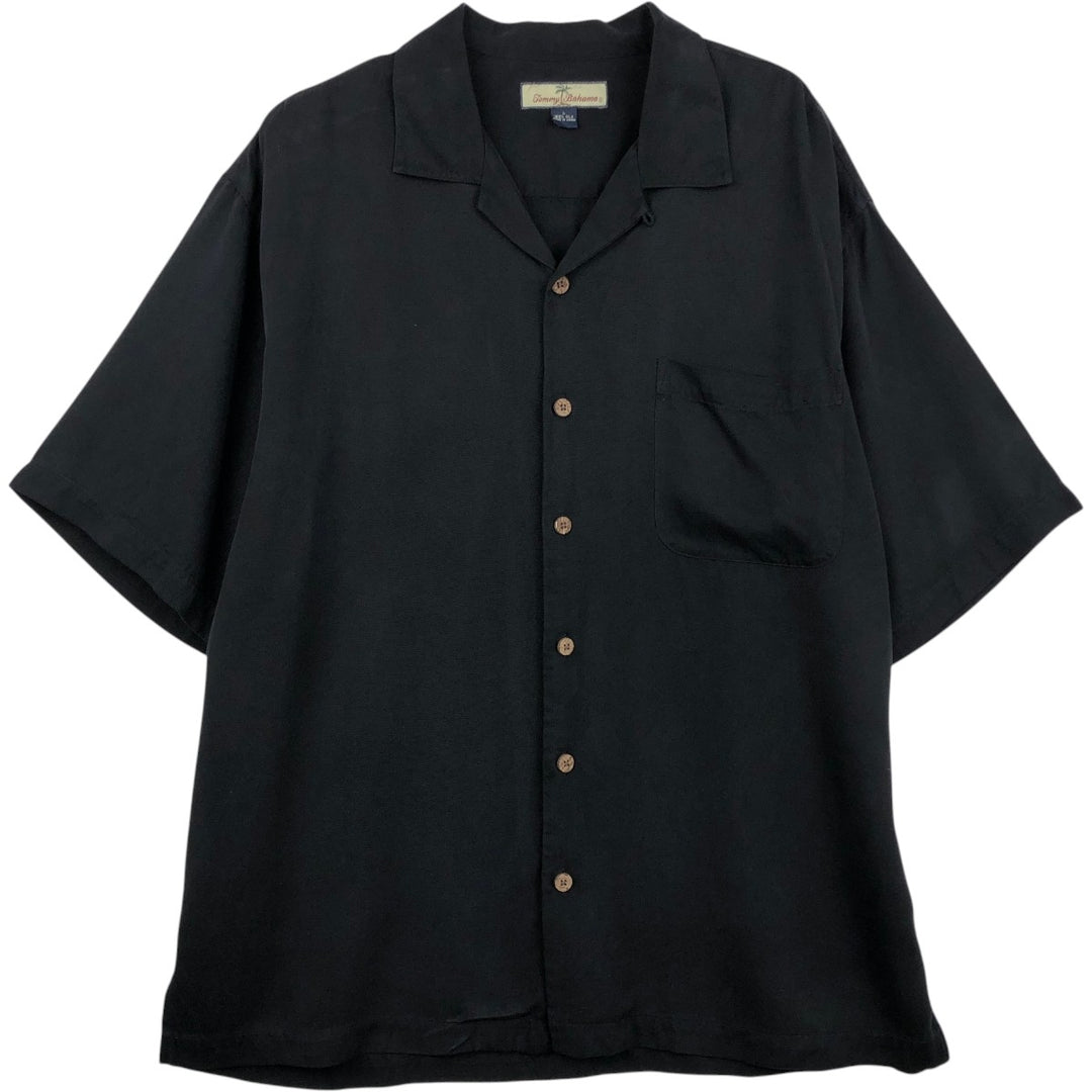 Tommy Bahama Relax Short-Sleeve Open-Collar Silk Shirt, Boxy Fit, Men's Size L (approx.) silk black type Vintage Second Hand
