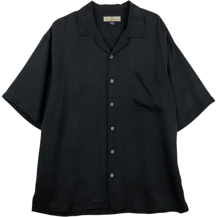 Tommy Bahama Relax Short-Sleeve Open-Collar Silk Shirt, Boxy Fit, Men's Size L (approx.) silk black type Vintage Second Hand