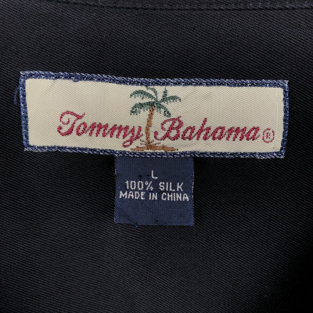 Tommy Bahama Relax Short-Sleeve Open-Collar Silk Shirt, Boxy Fit, Men's Size L (approx.) silk black type Vintage Second Hand