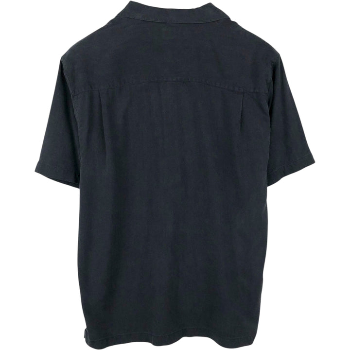 Tommy Bahama herringbone short-sleeved open-collar silk shirt, boxy fit, men's size M. silk black type Vintage Second Hand