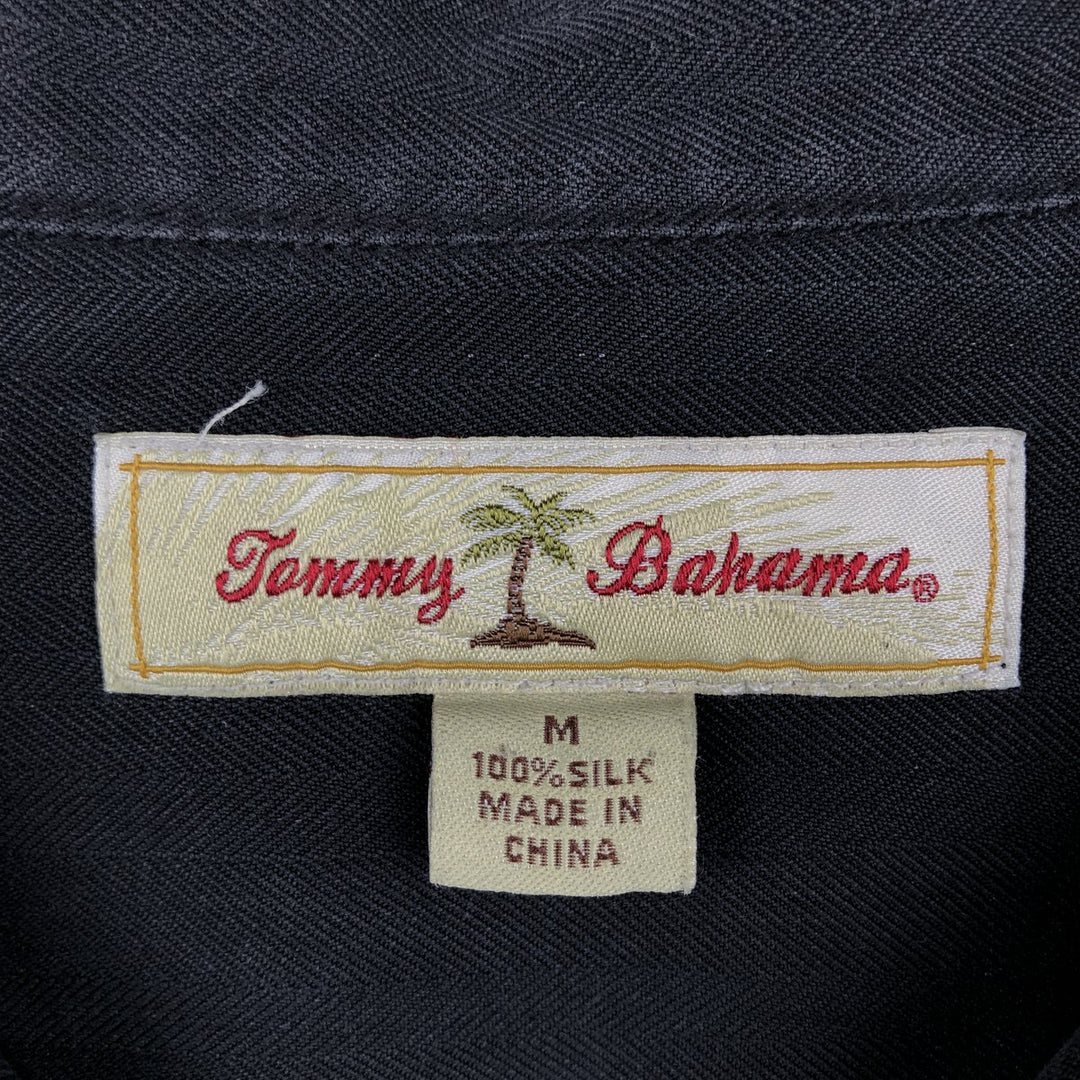 Tommy Bahama herringbone short-sleeved open-collar silk shirt, boxy fit, men's size M. silk black type Vintage Second Hand