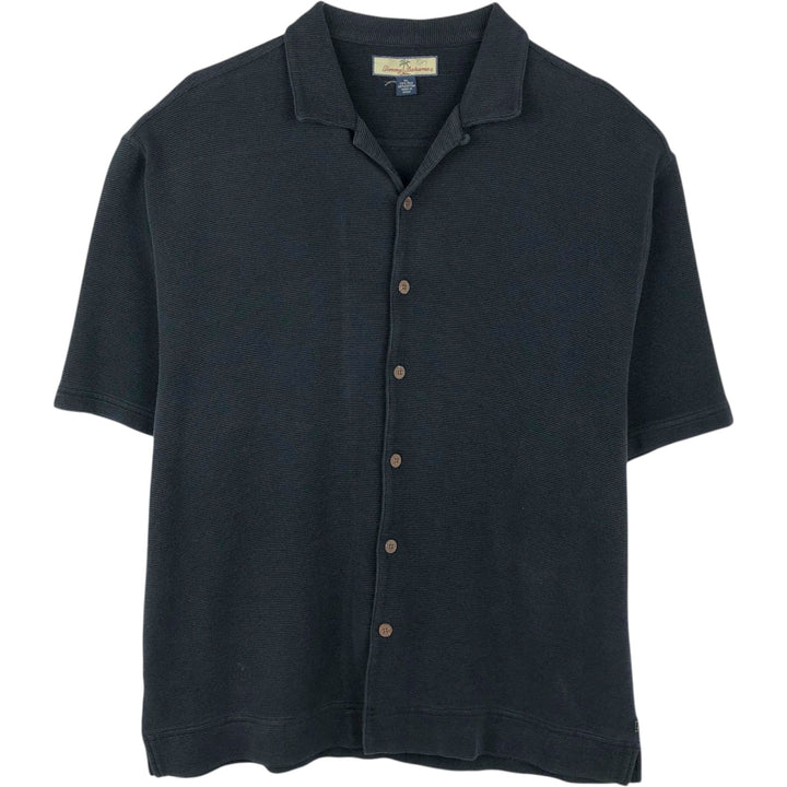 Tommy Bahama short sleeve open collar silk shirt, box shirt, men's XL size silk black type Vintage Second Hand