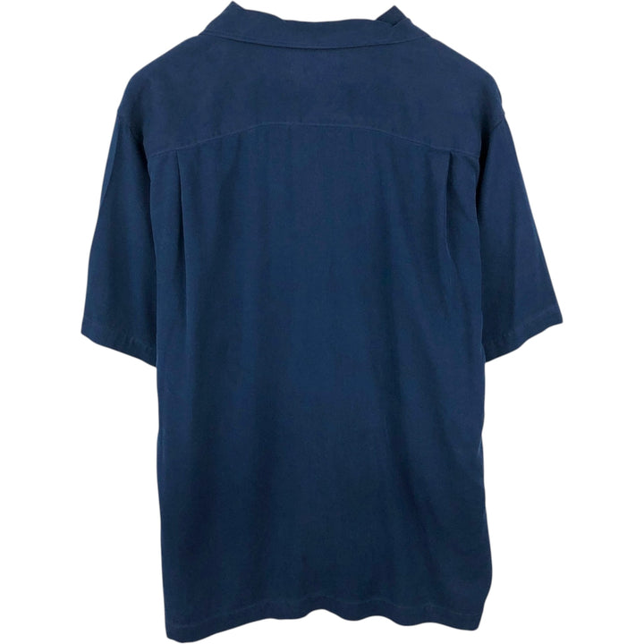Tommy Bahama Relax Short-Sleeve Open-Collar Silk Shirt, Boxy Fit, Men's Size M silk navy blue type Vintage Second Hand