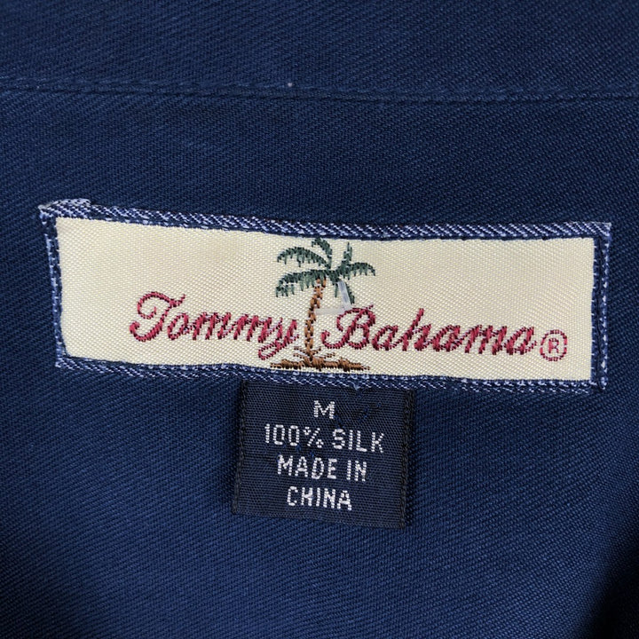 Tommy Bahama Relax Short-Sleeve Open-Collar Silk Shirt, Boxy Fit, Men's Size M silk navy blue type Vintage Second Hand