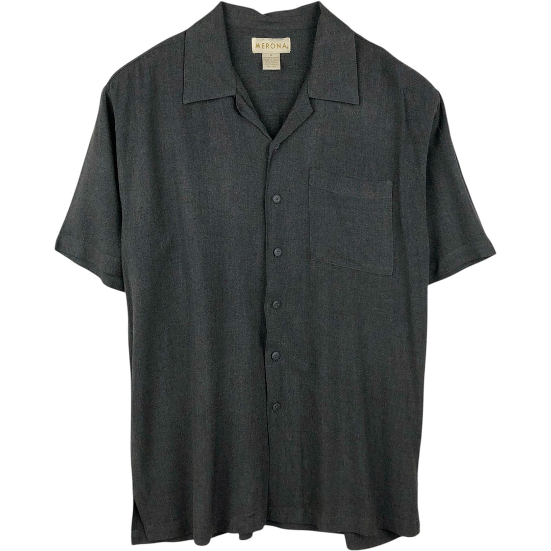 MERONA Short-Sleeve Open-Collar Shirt, Boxy Shirt, Men's Size M (approx.) Viscose rayon Charcoal Vintage Second Hand