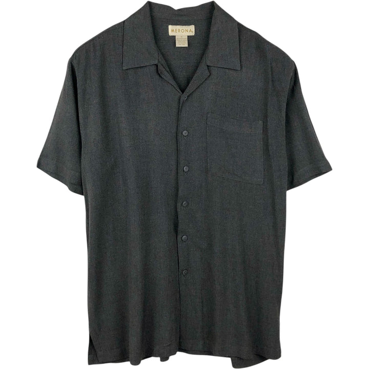 MERONA Short-Sleeve Open-Collar Shirt, Boxy Shirt, Men's Size M (approx.) Viscose rayon Charcoal Vintage Second Hand