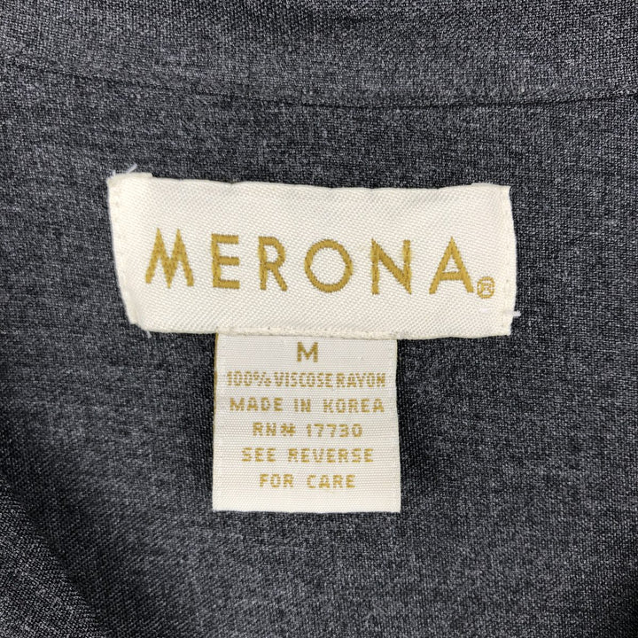 MERONA Short-Sleeve Open-Collar Shirt, Boxy Shirt, Men's Size M (approx.) Viscose rayon Charcoal Vintage Second Hand