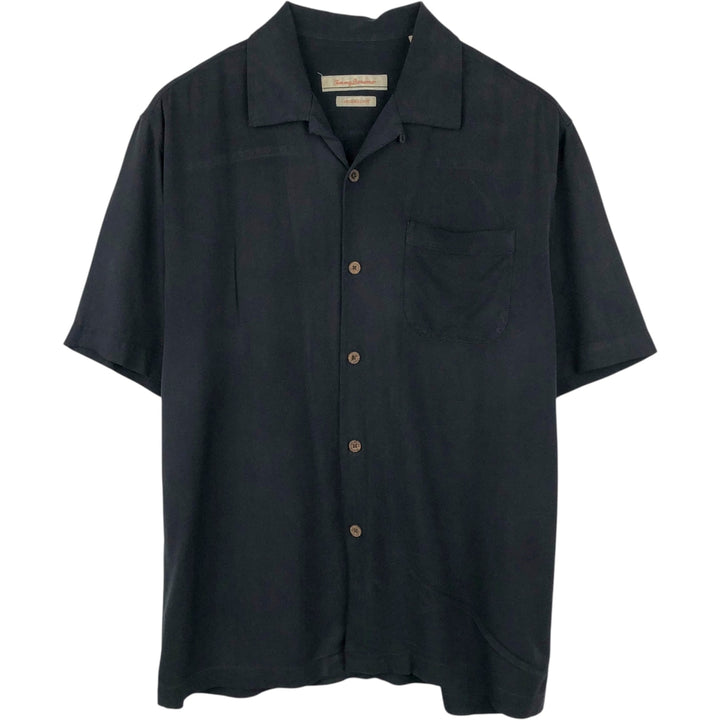 Tommy Bahama Original Fit Short-Sleeve Open-Collar Silk Shirt, Boxy Fit, Men's Size M (approx.) silk black type Vintage Second Hand