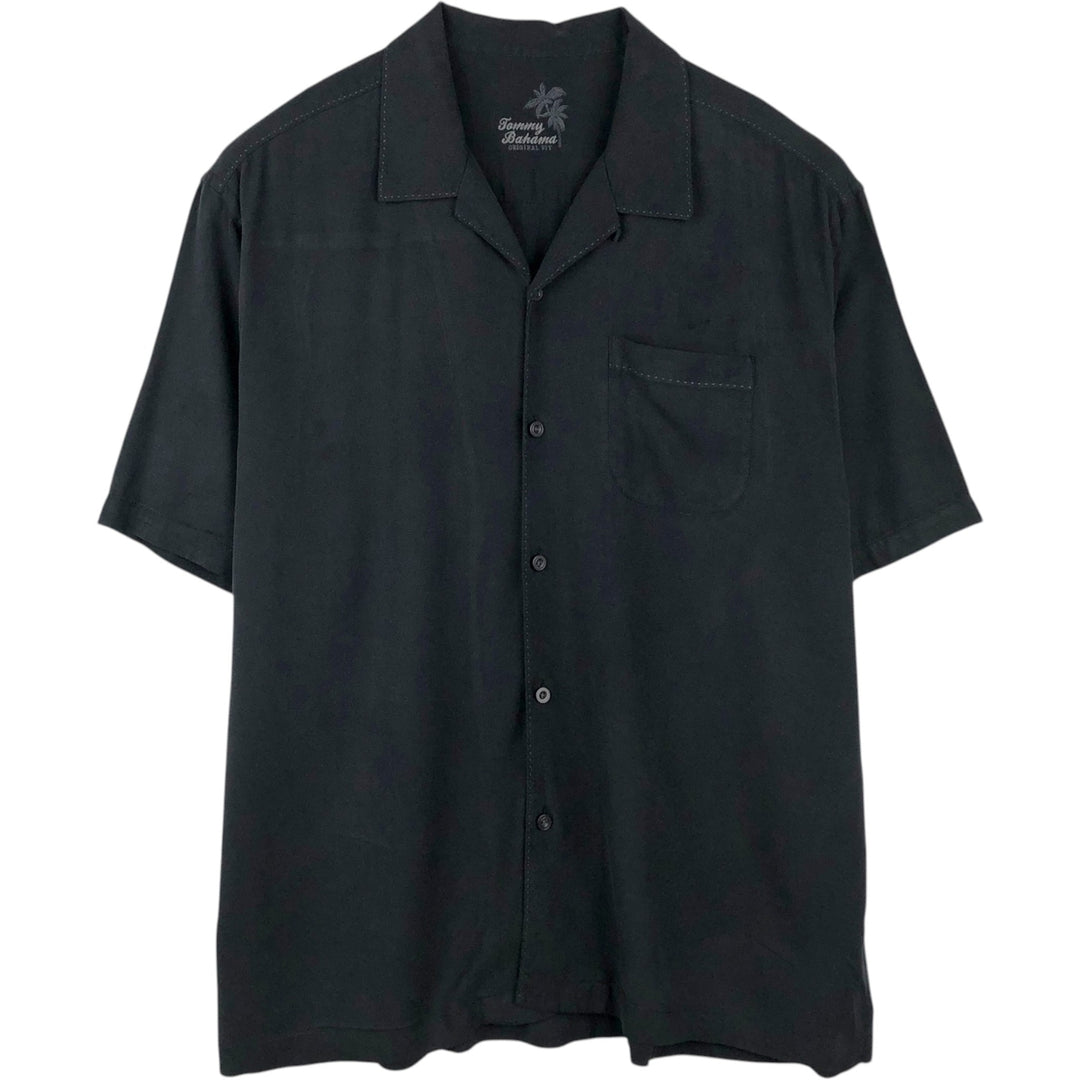 Tommy Bahama Original Fit Short-Sleeve Open-Collar Silk Shirt, Boxy Fit, Men's Size M (approx.) silk black type Vintage Second Hand