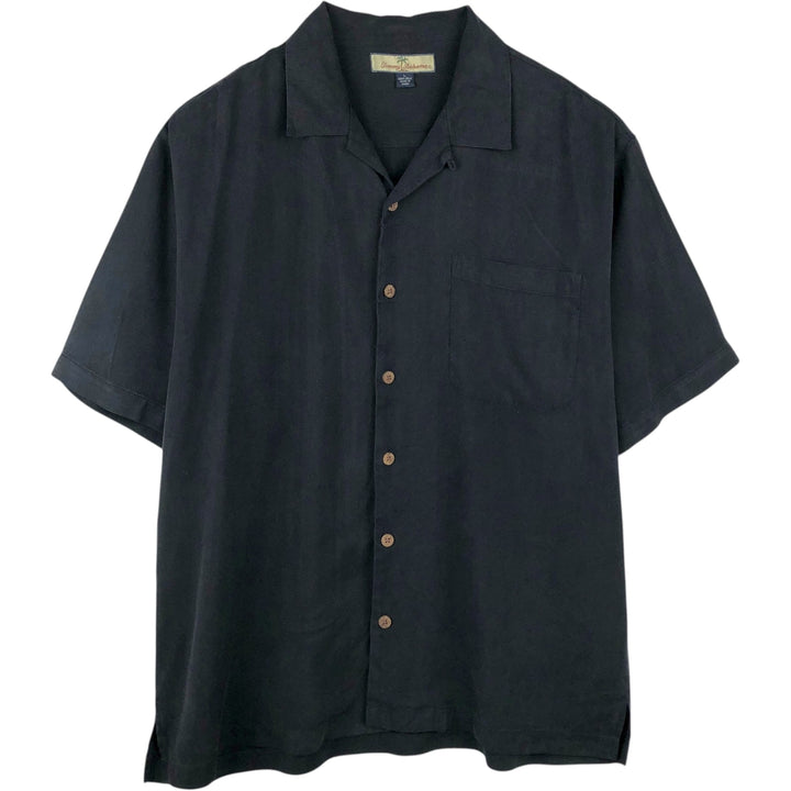 Tommy Bahama Relax Herringbone Short-Sleeve Open-Collar Silk Shirt, Boxy Fit, Men's Size L (approx.) silk black type Vintage Second Hand