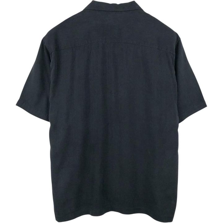 Tommy Bahama Relax Herringbone Short-Sleeve Open-Collar Silk Shirt, Boxy Fit, Men's Size L (approx.) silk black type Vintage Second Hand
