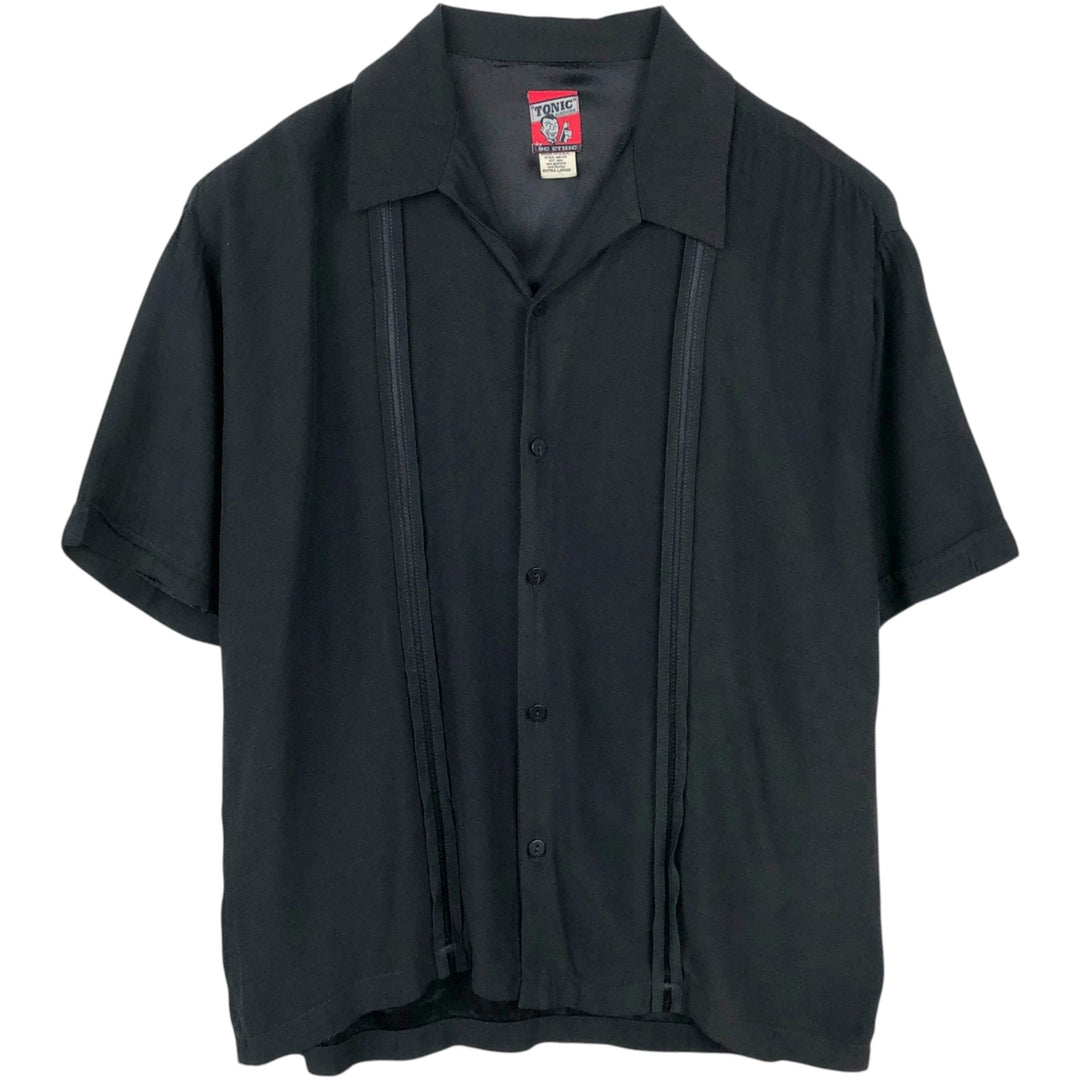 BC ETHIC TONIC CLOTHING Short-Sleeve Open-Collar Rayon Shirt, Boxy Fit, Made in USA, Men's Size XL (approx.) acetate black type Vintage Second Hand