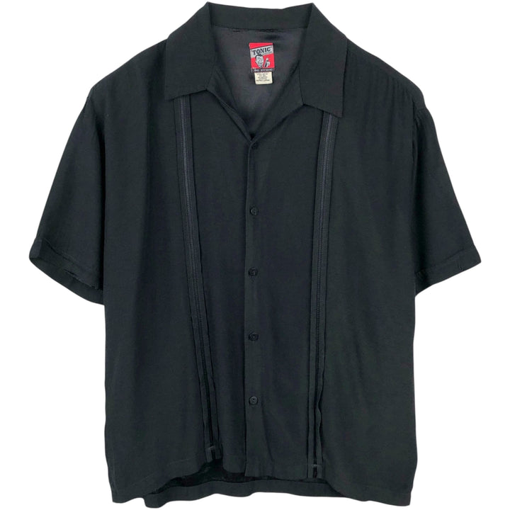 BC ETHIC TONIC CLOTHING Short-Sleeve Open-Collar Rayon Shirt, Boxy Fit, Made in USA, Men's Size XL (approx.) acetate black type Vintage Second Hand
