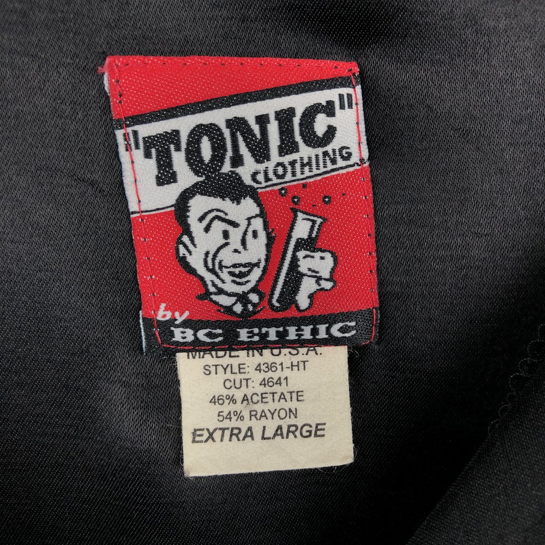 BC ETHIC TONIC CLOTHING Short-Sleeve Open-Collar Rayon Shirt, Boxy Fit, Made in USA, Men's Size XL (approx.) acetate black type Vintage Second Hand