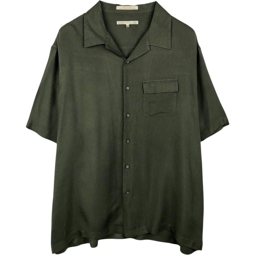 Perry Ellis short-sleeved open-collar silk shirt, boxy fit, men's size XXL equivalent. silk Khaki type Vintage Second Hand