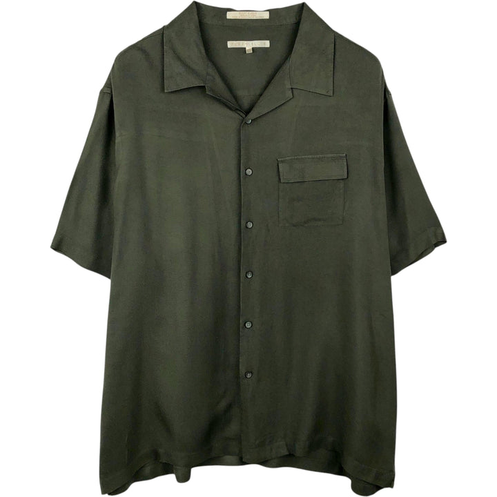 Perry Ellis short-sleeved open-collar silk shirt, boxy fit, men's size XXL equivalent. silk Khaki type Vintage Second Hand