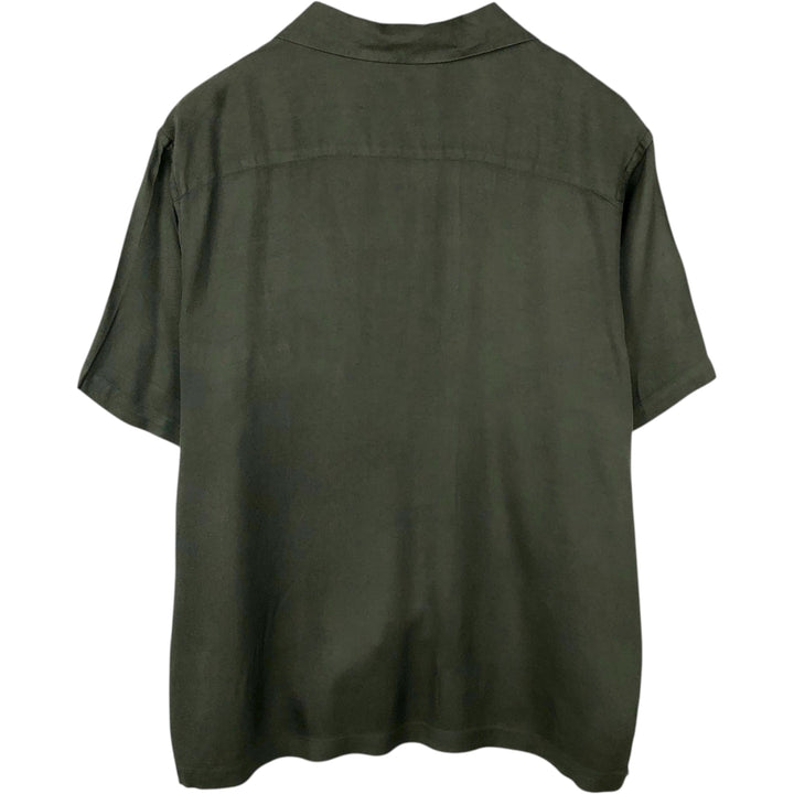 Perry Ellis short-sleeved open-collar silk shirt, boxy fit, men's size XXL equivalent. silk Khaki type Vintage Second Hand