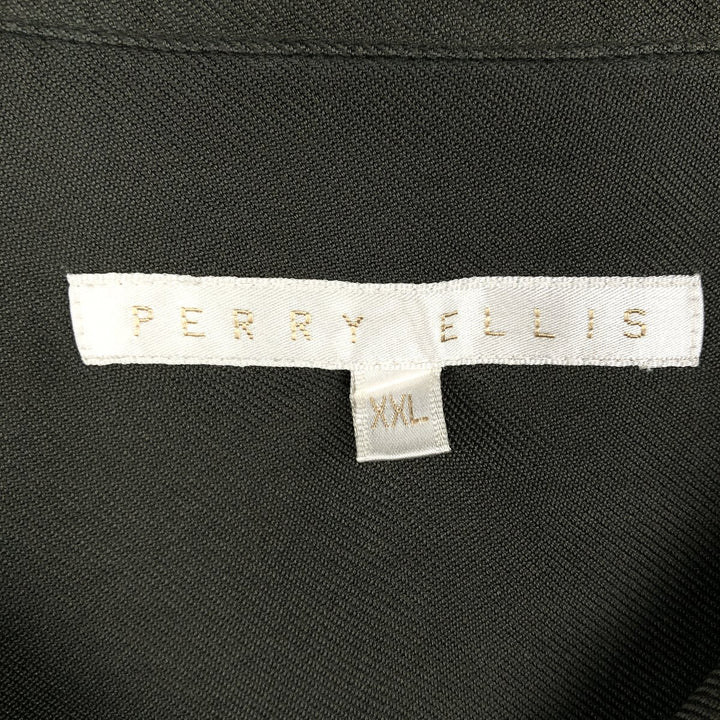 Perry Ellis short-sleeved open-collar silk shirt, boxy fit, men's size XXL equivalent. silk Khaki type Vintage Second Hand