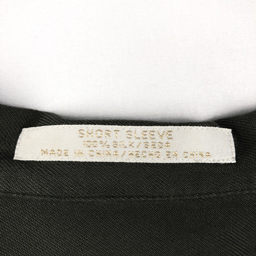 Perry Ellis short-sleeved open-collar silk shirt, boxy fit, men's size XXL equivalent. silk Khaki type Vintage Second Hand
