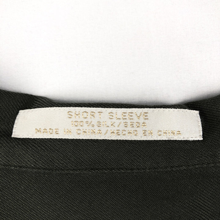 Perry Ellis short-sleeved open-collar silk shirt, boxy fit, men's size XXL equivalent. silk Khaki type Vintage Second Hand