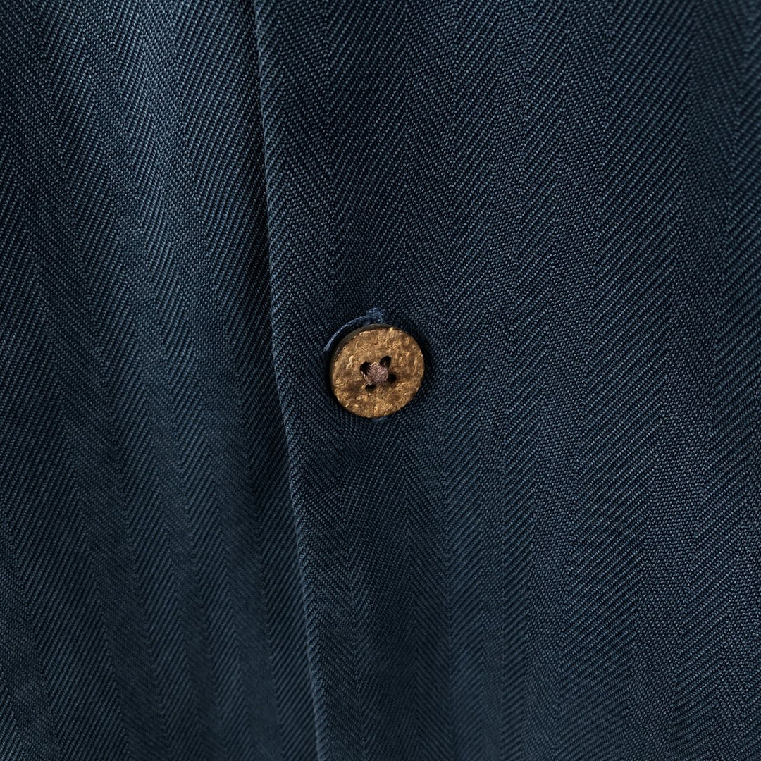 Tommy Bahama Herringbone Short Sleeve Open Collar Silk Box Shirt, Men's Size L silk Navy blue Vintage Second Hand