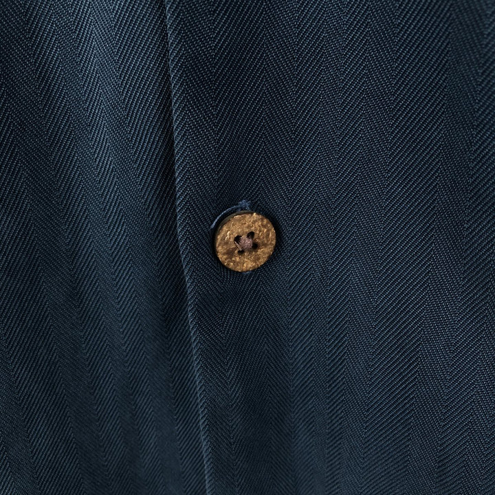 Tommy Bahama Herringbone Short Sleeve Open Collar Silk Box Shirt, Men's Size L silk Navy blue Vintage Second Hand