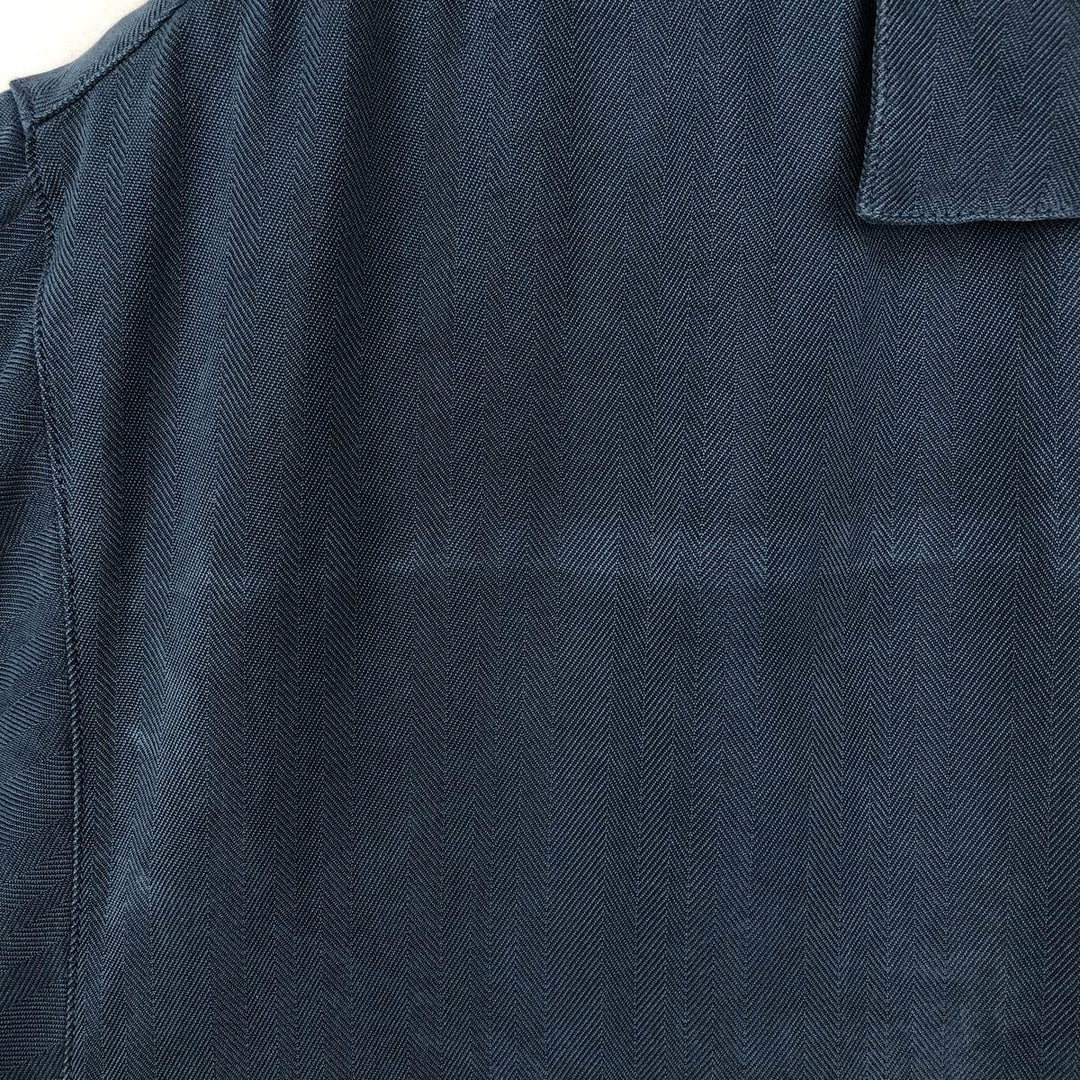 Tommy Bahama Herringbone Short Sleeve Open Collar Silk Box Shirt, Men's Size L silk Navy blue Vintage Second Hand