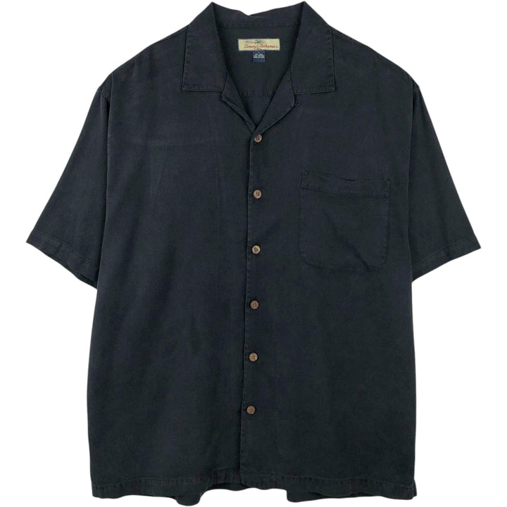 Tommy Bahama Relax Short-Sleeve Open-Collar Silk Shirt, Boxy Fit, Men's Size L (approx.) silk black type Vintage Second Hand