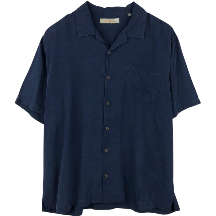 Tommy Bahama short sleeve open collar silk shirt, box shirt, men's XL size silk navy blue type Vintage Second Hand