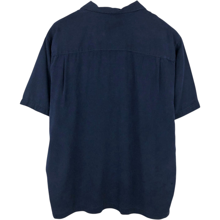 Tommy Bahama short sleeve open collar silk shirt, box shirt, men's XL size silk navy blue type Vintage Second Hand