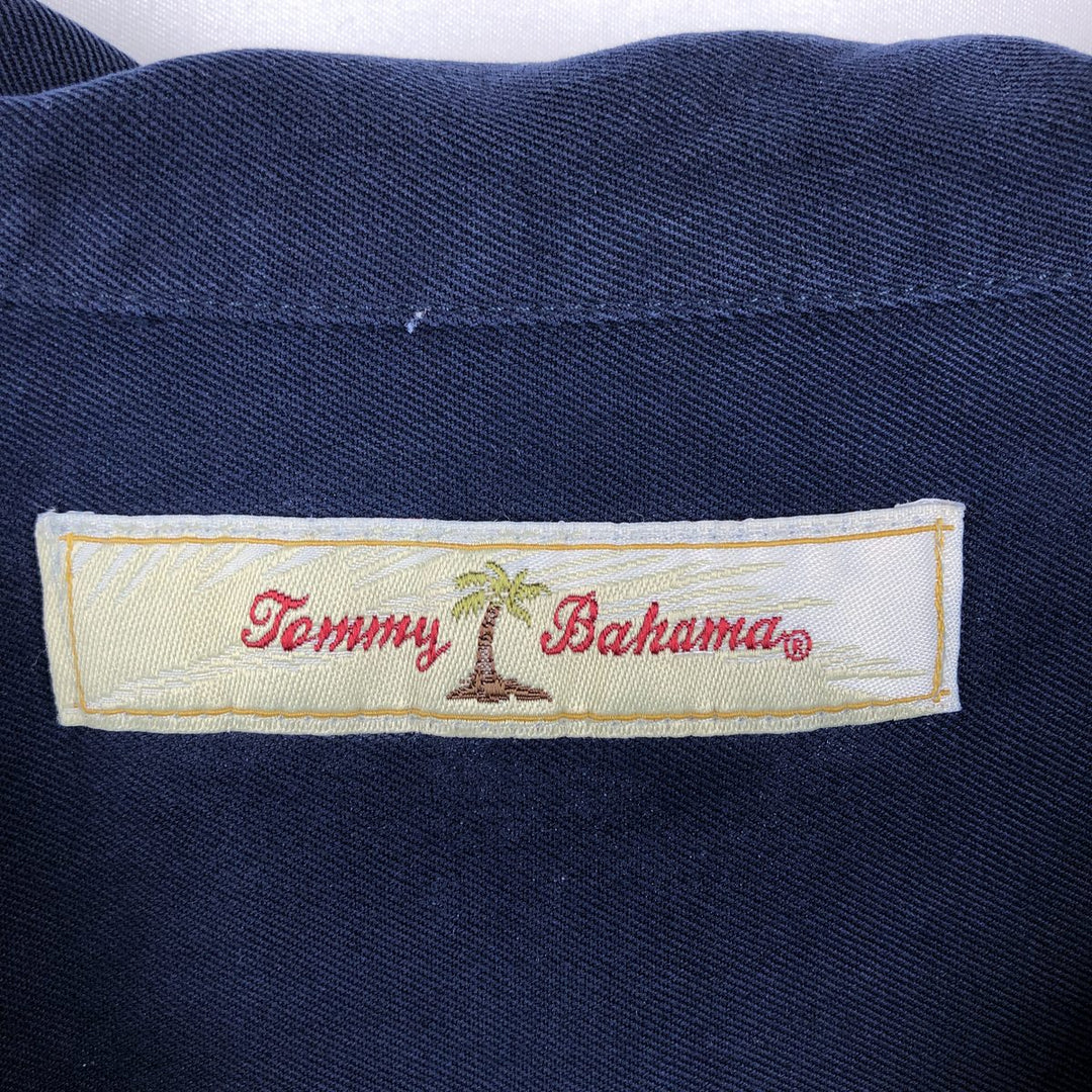 Tommy Bahama short sleeve open collar silk shirt, box shirt, men's XL size silk navy blue type Vintage Second Hand