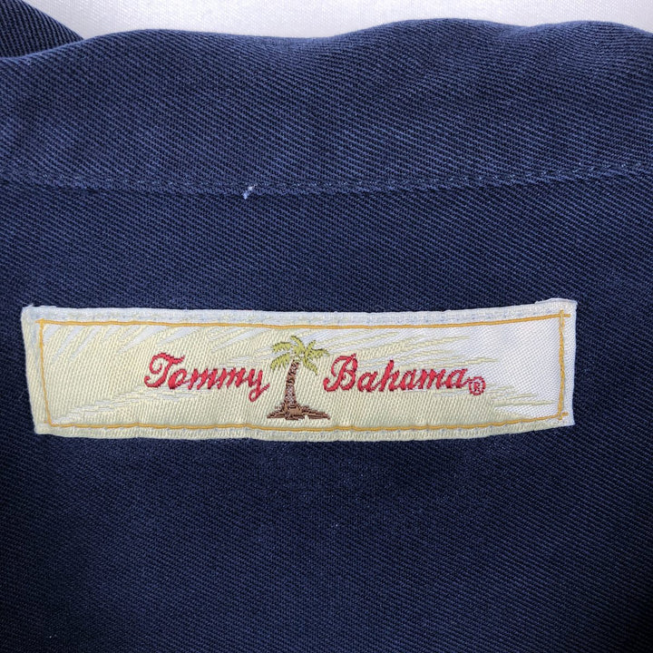 Tommy Bahama short sleeve open collar silk shirt, box shirt, men's XL size silk navy blue type Vintage Second Hand