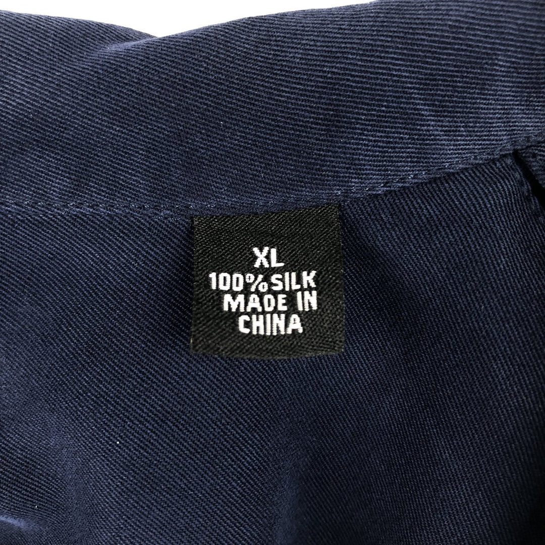 Tommy Bahama short sleeve open collar silk shirt, box shirt, men's XL size silk navy blue type Vintage Second Hand