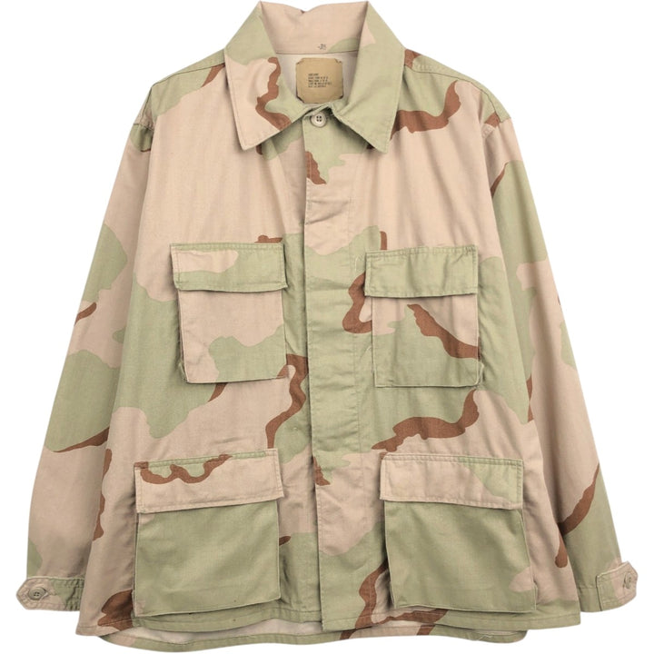 1990'S US Military Issue Camouflage Pattern 3C Desert Camo BDU Military Jacket, Made in USA, Large-Short (Men's Size L equivalent), Vintage cotton Beige type Vintage Second Hand