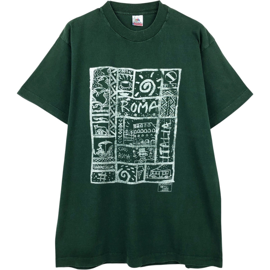 90'S Fruit of the Loom Art T-Shirt, Made in USA, Men's Size L (approx.), Vintage cotton Green type dark green Vintage Second Hand