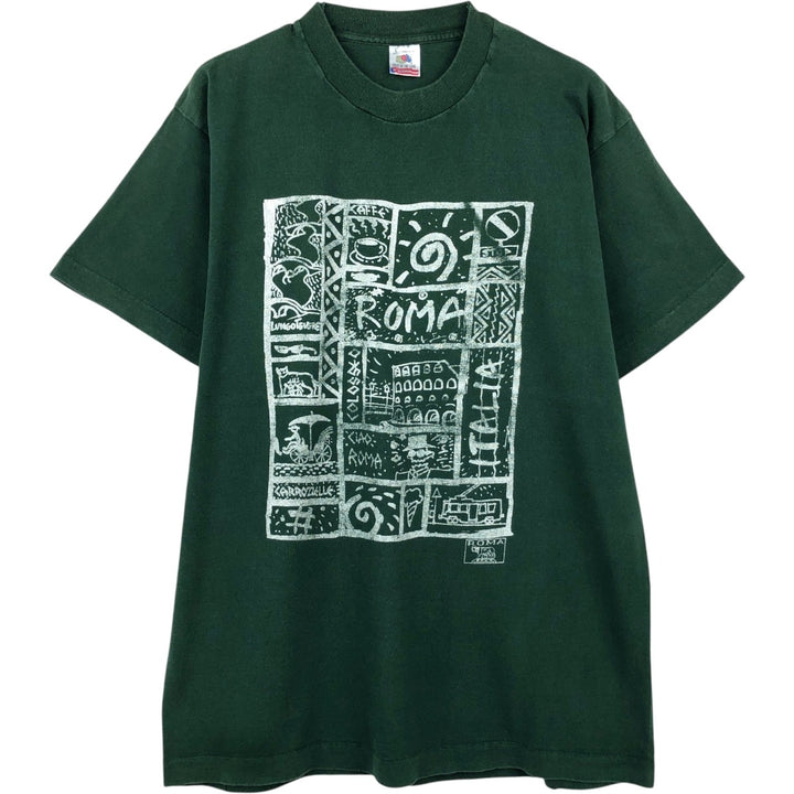 90'S Fruit of the Loom Art T-Shirt, Made in USA, Men's Size L (approx.), Vintage cotton Green type dark green Vintage Second Hand