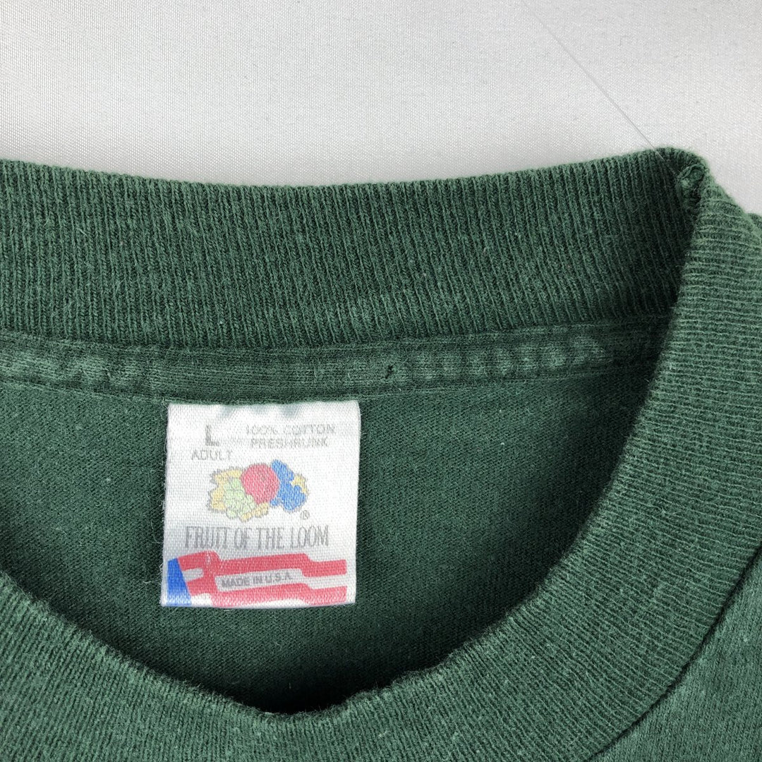 90'S Fruit of the Loom Art T-Shirt, Made in USA, Men's Size L (approx.), Vintage cotton Green type dark green Vintage Second Hand